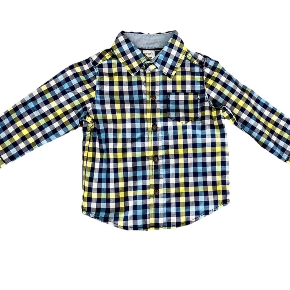 Carters Baby Button Down Blue and Yellow Plaid shirt size 12m, NWT‎